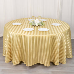 Satin Striped 120" Round Tablecloth Champagne - Silky Smooth Seamless Table Cover