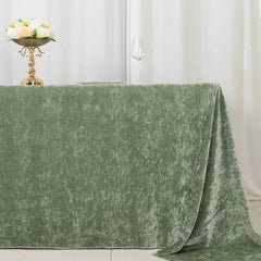 Premium Crushed Velvet 90"x132" Rectangle Tablecloth Sage Green - Reusable Soft & Seamless Table Cover
