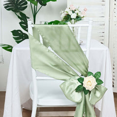 5 Pack Satin Chair Sashes Sage Green - Durable Chair Bows with Shiny Finish 6"x106"