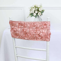 5 Pack Satin Spandex Chair Sashes Dusty Rose - Rosette Design Stretch Chair Bands 6"x14"