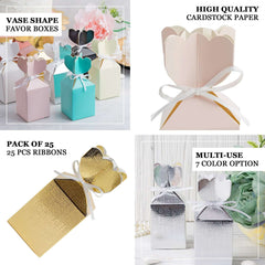 25 Pack Blush Floral Top Satin Ribbon Party Favor Candy Gift Boxes
