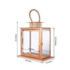 Stainless Steel Candle Lantern Cage Top Design Rose Gold - Outdoor Metal Patio Lantern Centerpiece 10"