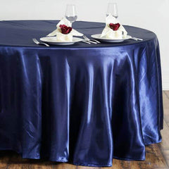 Satin 108" Round Tablecloth Navy Blue - Smooth and Lustrous Table Cover