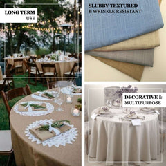Faux Linen 120" Round Tablecloth White - Modern Slubby Texture with Wrinkle-Resistant Appeal Seamless Table Cover
