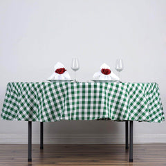 Polyester 90" Round Tablecloth White/Green - Checkered Buffalo Plaid Table Cover