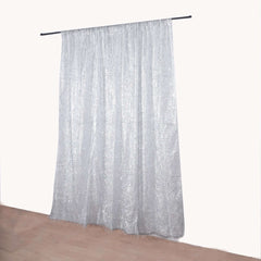 8ft Silver Metallic Fringe Shag Event Drapery Panel, Shimmery Tinsel Polyester Divider Backdrop Curtain