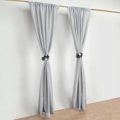 2 Pack Silver Polyester Event Curtain Drapes, 10ftx8ft Backdrop Event Panels With Rod Pockets 130 GSM