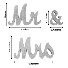 Wooden "Mr & Mrs" Freestanding Letters Silver Glittered - Rustic Glam Wedding Table Display Signs
