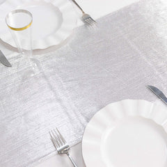 Polyester 12"x108" Table Runner Silver Shimmer Sequin Dots - Wrinkle-Free Finish Table Linen
