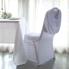 Spandex Chair Cover with Ruched Swag Back and Foot Pockets for Banquet Chairs White - Stylish Fitted Slipcover for Weddings & Gatherings