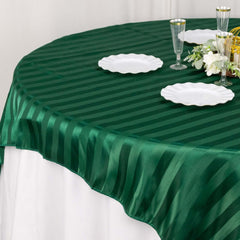Satin 72"x72" Table Overlay Square Tablecloth Hunter Emerald Green - Stripe Table Topper