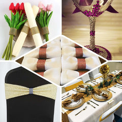 10 Pack Rhinestone Napkin Rings with Velcro Brooch Buckle Gold - Stylish Design for Chair Sashes