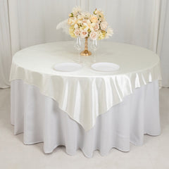 Scuba 70"x70" Table Overlay Square Tablecloth Shimmer Pearl White - Wrinkle Free & Stain Resistant Table Cover for Weddings and Parties