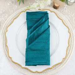 5 Pack Taffeta 20"x20" Napkins Peacock Teal - Accordion Crinkle Dinner Napkins