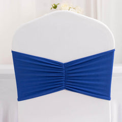 5 Pack Spandex Chair Sashes Royal Blue Ruffled Style - Wide Easy to Use Stretch Chair Bands 8"x13"