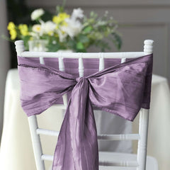 5 Pack Taffeta 6"x106" Chair Sashes Violet Amethyst Accordion Crinkle Texture - Stylish Decor for Weddings & Gatherings