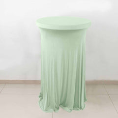 Spandex 30" Round Cocktail Table Cover Skirt Sage Green With Natural Wavy Drapes