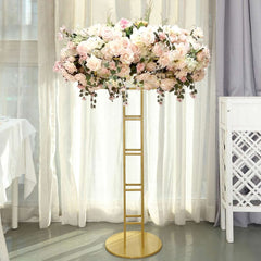 Metal Wedding Centerpiece Open Frame Design Gold - Grand Halo Top Floral Riser Pedestal 46"