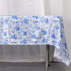 Satin Rectangular 60"x102" Tablecloth White/Blue French Toile Design - Stylish & Wrinkle-Resistant Table Cover