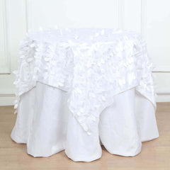 Taffeta 54"x54" Table Overlay Square Tablecloth White | Exquisite 3D Leaf Petal Design for Chic Wedding & Event Decor
