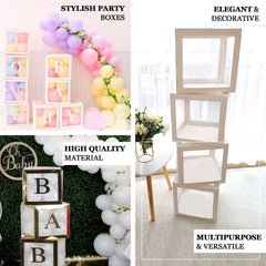 2 Pack 12" Metallic Gold Clear Baby Shower Party Decoration Boxes, Transparent DIY Balloon Boxes