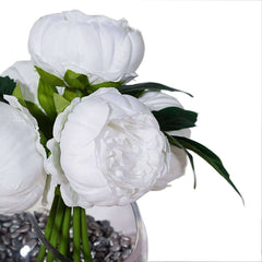 5 Flower Head White Peony Bouquet Artificial Silk Peonies Spray
