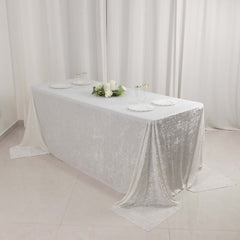 Premium Crushed Velvet 90"x132" Rectangle Tablecloth White - Reusable Soft & Graceful Seamless Table Cover