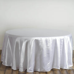 Satin 120" Round Tablecloth White - Stylish Seamless Table Cover for Weddings & Events