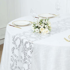Mesh 12"x108" Table Runner Silver - Leaf Vine Embroidery