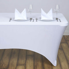 Stretch Spandex 48"x30" Rectangle Tablecloth White - Durable Form-Fitting Table Cover for Events & Presentations