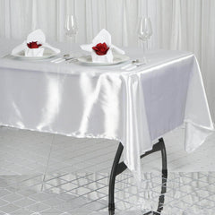 Satin Rectangular 60"x102" Tablecloth White - Smooth and Lustrous Finish for Weddings and Parties