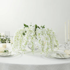 6 Pack Cream Silk Wisteria Vines Hanging Plants, Long Artificial Flowers Bushes - 4 Full Strands in 1 Bush - 21"