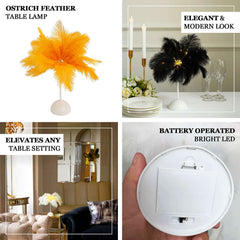 Table Lamp Ostrich Feather Design Gold LED Battery Operated - Cordless Wedding Centerpiece 15"