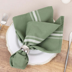 10 Pack Premium Spun Polyester 18"x22" Napkins Dusty Sage Green/White Bistro Style - Highly Absorbent Cotton-Like Feel Cloth Napkins
