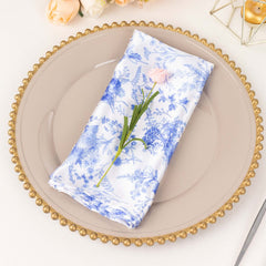 5 Pack Satin 20"x20" Napkins White/Blue French Toile Pattern - Classy & Easy to Maintain Cloth Napkins for Weddings & Events