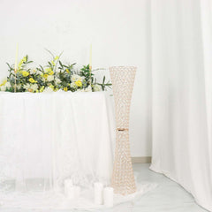 Metal Hurricane Floral Vase Centerpiece Metallic Gold with Crystal Beaded Design - Decorative Table Piece 36"