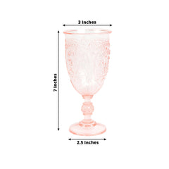 24-Pack Plastic Wine Glasses 10oz – Transparent Blush Vintage Goblets with Retro Embossed Design, Elegant Drinkware - 7" Tall