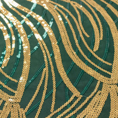 Sequin Mesh 20"x20" Napkin Hunter Emerald Green Gold - Wave Embroidered Reusable Napkin