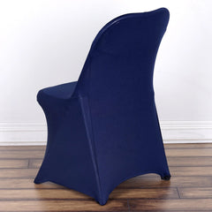 10 Pack Stretch Spandex Chair Covers Navy Blue for Folding Chairs - Durable 160GSM Fitted Slipcovers