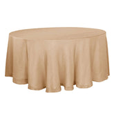 Faux Linen 120" Round Tablecloth Natural - Slubby Texture Wrinkle-Resistant Seamless Table Cover