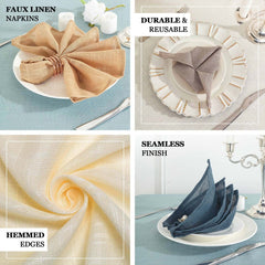 5 Pack Faux Linen 20"x20" Napkins Beige - Slubby Textured & Wrinkle Resistant Cloth Napkins