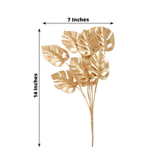 4-Pack Artificial Monstera Leaves Bushes Metallic Gold - Themed Weddings Parties & Events 14"