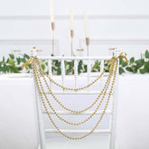 Faux Pearl Beaded 16" Chair Back Garland Sash Gold Gatsby-Inspired Style - Pre-Tied Chic Wedding Decor for Chiavari Chairs