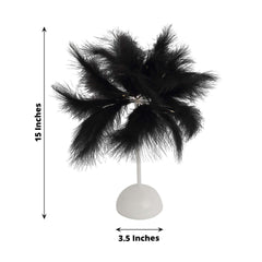 Table Lamp Feather Design Black LED Battery Operated - Cordless Wedding Centerpiece 15"