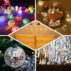 15 LED String Light Garland Silver Disco Mirror Ball Multicolor - Battery Operated for Events 6ft