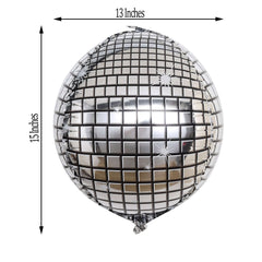 15" Mirrored Silver Disco Ball Mylar Reusable Foil Helium Air Balloon