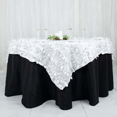 Taffeta 72"x72" Table Overlay Square Tablecloth White 3D Leaf Petal Design for Stylish Celebrations