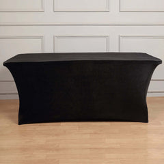 Velvet Spandex 6ft Rectangle Tablecloth Black - Fitted Wrinkle-Free Design for 72"x30" Tables