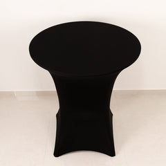 Spandex 36" Round Cocktail Table Cover Black - Easy to Maintain Stretch Fitted Highboy Tablecloth