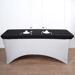 Spandex Rectangle 96"x30" Tablecloth Top Cover Black - Stretchy, Wrinkle Free & Fitted Table Topper